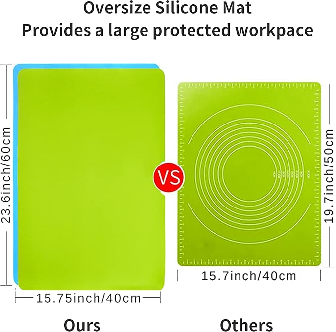 2 Pack Extra Large Silicone Mats for Crafts, Silicone Placemats for Dining Table Countertop Protector, Heat Resistant Baking Mat Reusable Dough Rolling Pad (Blue & Green, 23.6''x15.7'')