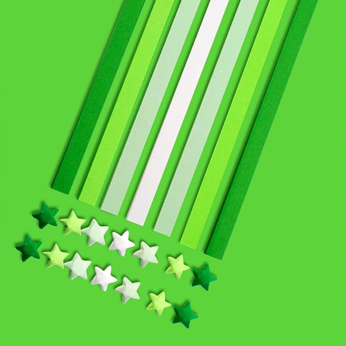 540 star origami strips, handmade paper star green handmade origami