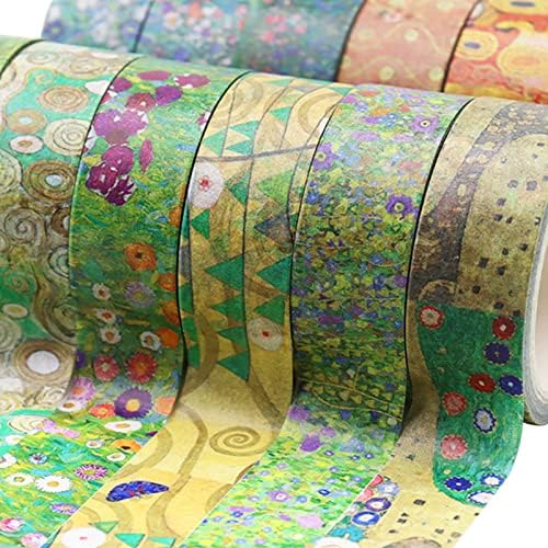 Berkin Arts 12 Rolls Art Floral Designs Washi Tape Set - 15 mm Wide Decorative Adhesive Masking Tape Cloisonnism Colorful Flowers Gustav Klimt Series