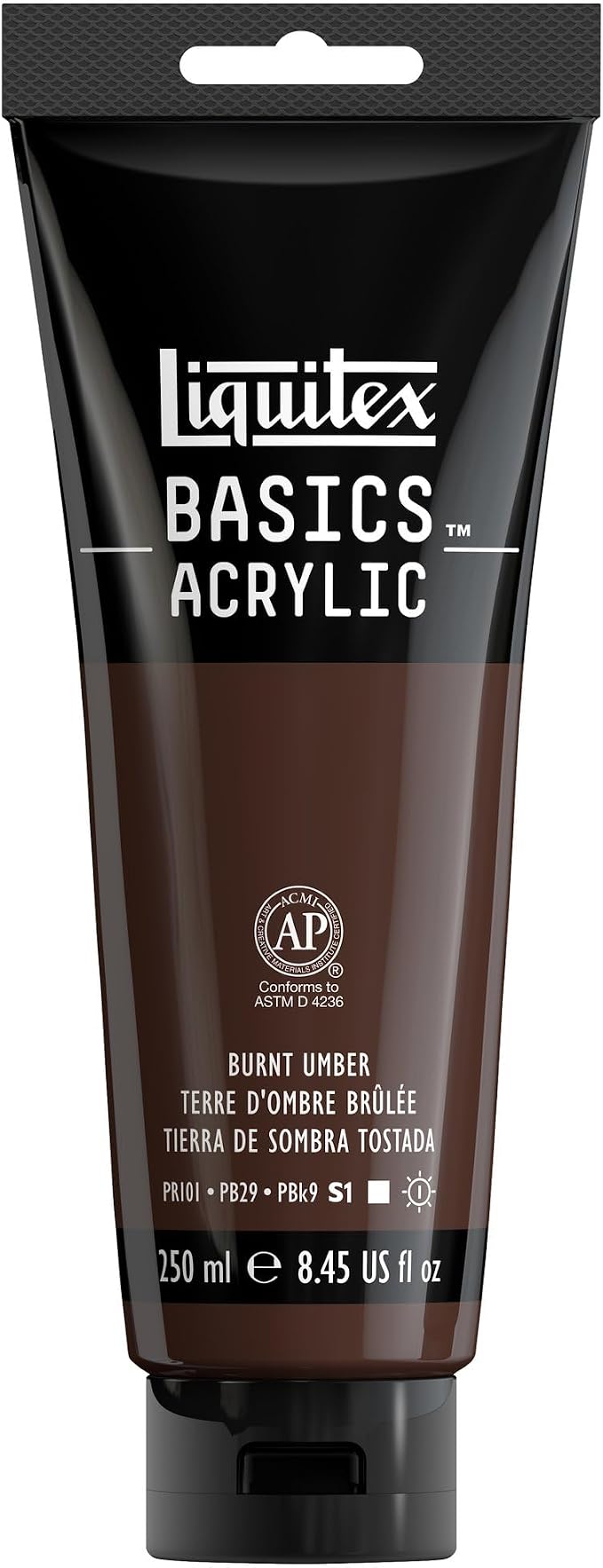 Liquitex BASICS Acrylic Paint, 8.5-oz Tube, Burnt Umber | Medium Viscosity, Satin Finish, Lightfast, Fine Art Pigments, Range of Opacities, Easy Blending