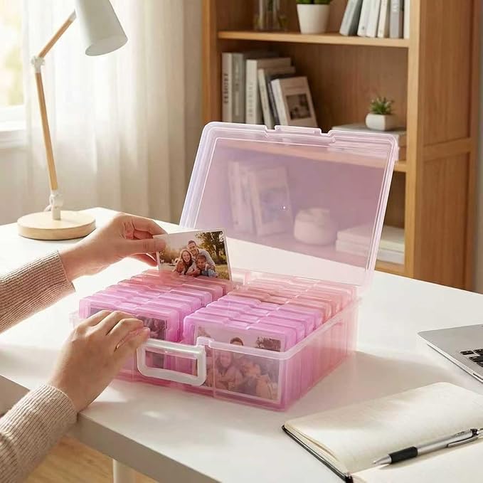 novelinks Photo Storage Boxes with Handle, Photo Organizers and Storage | 1Pack Color, Photo Albums 4x6 Pictures, Photo Cases, Classroom Organization, Index Card Box, Photo Card Holder, Seed Storage