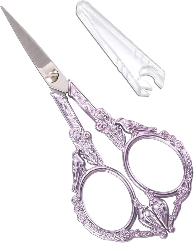 YOUGUOM Sewing Embroidery Scissors, Small Craft Shears with Cover | Sharp, Precision, for Needlework, Cross Stitch, Yarn, Paper Cutting, Detail Thread Snips, Cute Bird, DIY Tool, Purple, 4.6in