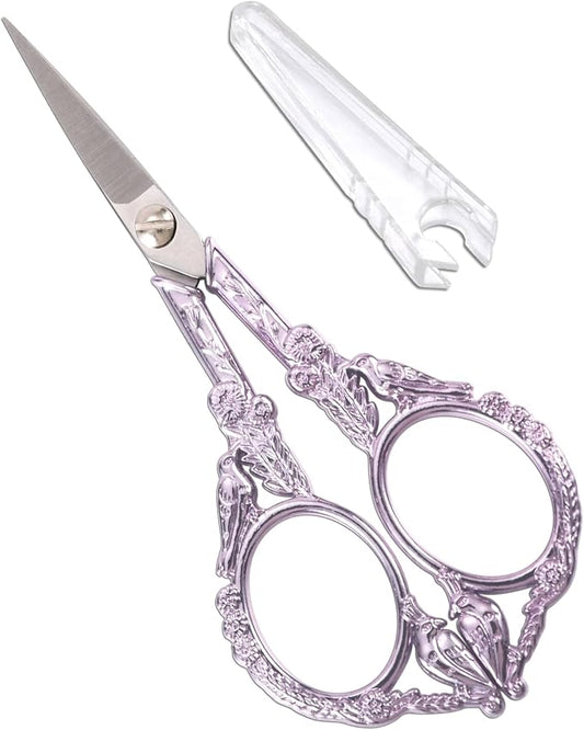 YOUGUOM Sewing Embroidery Scissors, Small Craft Shears with Cover | Sharp, Precision, for Needlework, Cross Stitch, Yarn, Paper Cutting, Detail Thread Snips, Cute Bird, DIY Tool, Purple, 4.6in