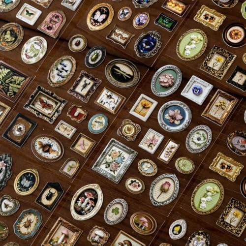 111 Pcs 3D Vintage Museum Frame Stickers, 4 Packs Cardstock Kit