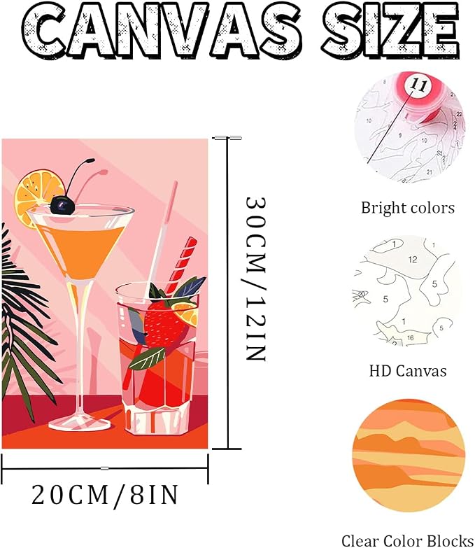Mosaflare 6 Cocktail Pack Painting by Numbers Kit for Beginner 8X12 inch | Adult Paint by Number Kits on Canvas, DIY Acrylic Oil Easy Painting by Numbers for Home Wall Decor (Without Frame)