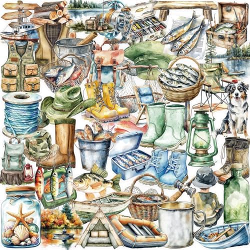 50PCS Transparent Fishing Stickers, Go Fishing Stickers