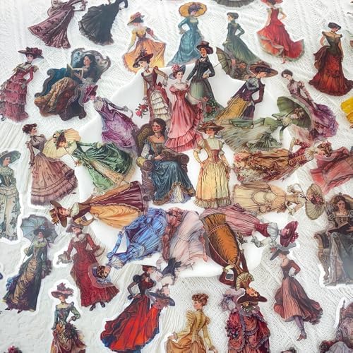 50 Pcs Vintage Victorian Lady Clear Stickers – Retro Aesthetic Ephemera for Scrapbooking, Journaling, Planners, Resin Crafts, Collage Projects