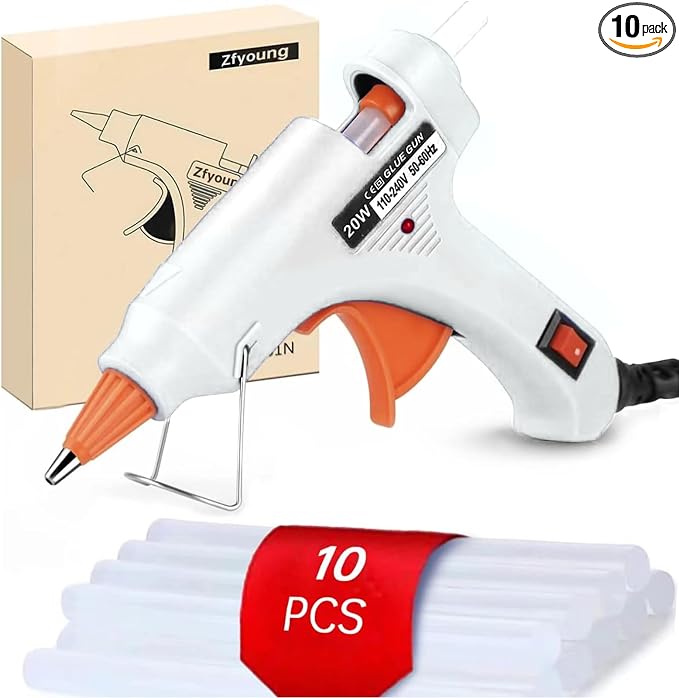 Mini Hot Glue Gun Kit with 10 Sticks 20W Fast Heating Craft Tool - | Quick Melt Set for DIY Art, Home Repair & School Projects. Lightweight, Easy Use. (White)