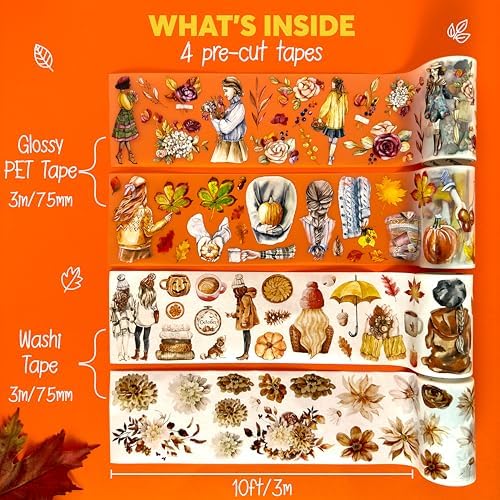 Fall Washi Tapes + PET Tapes for Scrapbooking | Fall Journaling Supplies