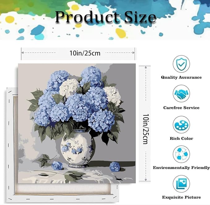 Paint by Numbers Kit for Adults,Hydrangea DIY Paint by Number With Frame | Paint by Number for Beginner,Adult Paint by Number,HD Color Canvas,DIY Tool Kits,Stress Relief Craft,Great Gift,10X10 inch