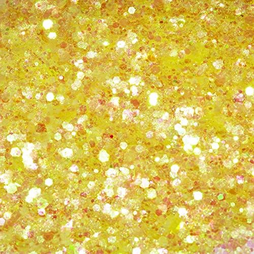 HEMOER Yellow Opal Glitter 100g/3.5oz, Cosmetic Mixed Hexagon Chunky & Fine Craft Glitter Resin Sequins for Epoxy Glass, Resin Art, Body, Hair, Face, Nail, Tumbler, Festival Party