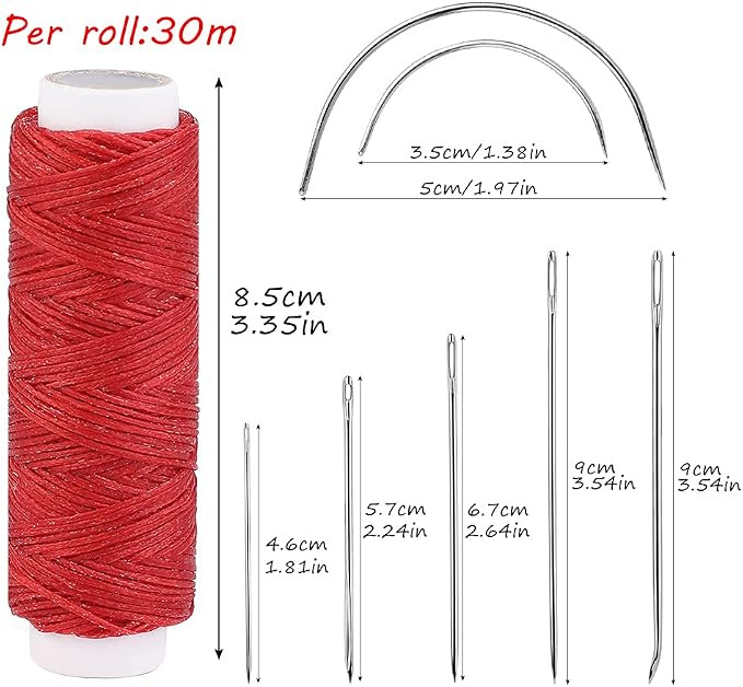 Waxed Thread, Upholstery Needle and Thread 32 Yards Red
