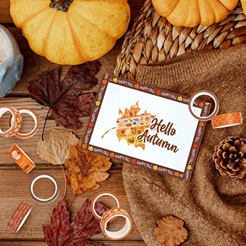 Whaline 12 Rolls Fall Thanksgiving Washi Tapes Assorted Autumn Pattern Decorative Tapes Pumpkin Turkey Dots Masking Tape for Fall Thanksgiving Scrapbook Journal DIY Craft Gift Wrapping, 0.6Inch