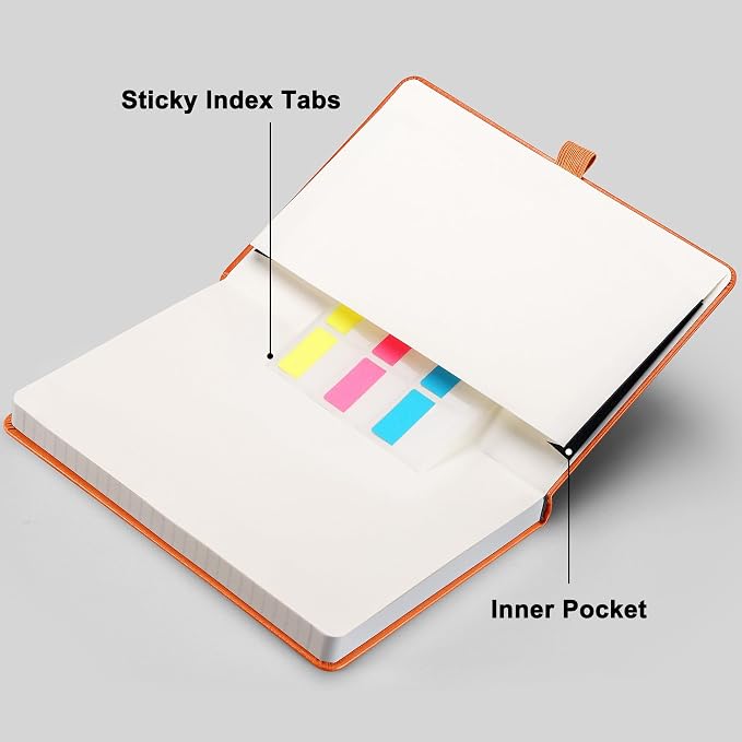 RETTACY Graph Grid Paper Notebook, 192 Pages, A5 Size (5.7'' x 8.3'') | 5 Squares per Inch, Leather Hardcover, 100 GSM Thick Paper, for School, Students, Math, Engineering (Orange)