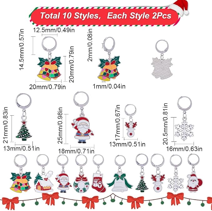 SUNNYCLUE 1 Box 20pcs Christmas Stitch Markers Knitting Crochet Knitting Markers Leverback Hoop Stitch Marker Enamel Crochet Knitting Markers for Knitting Weaving Sewing Needleworks DIY Craft Supplies