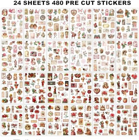 Vintage Ephemera Sticker Book 480 Pre Cut Washi Stickers for Journaling Junk Journal Sticker Book Scrapbooking Supplies Bullet Journal Supplies