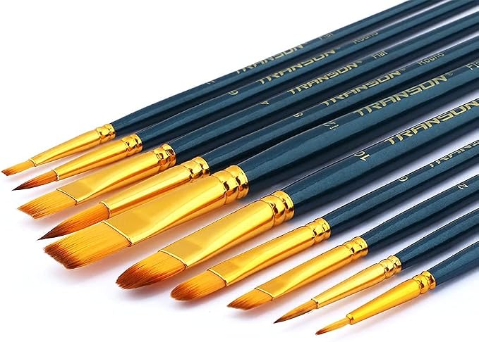 Transon 20pcs Bulk Artist Painting Brush Set for Acrylic Watercolor Gouache Hobby Craft Face Rock Painting Green Black