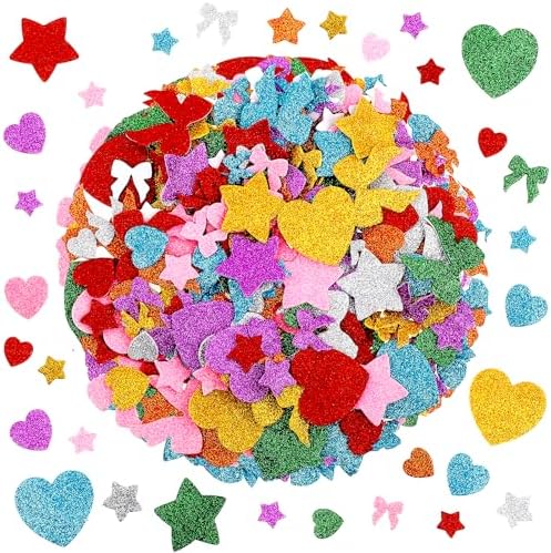 360-Piece Glitter Foam Stickers, Self-Adhesive Stars Hearts Bow-Knot Shapes