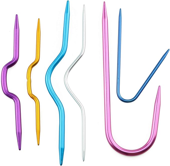 Tegg Knitting Accessories 9PCS Aluminum Cranked Cable Needles U-Cable Stitch Holders Yarn Stitch Holders for Knitting Crochet Projects