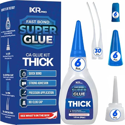Thick CA Glue, Super Glue, Cyanoacrylate Adhesive, 6 Pcs 1.75oz Repair kit