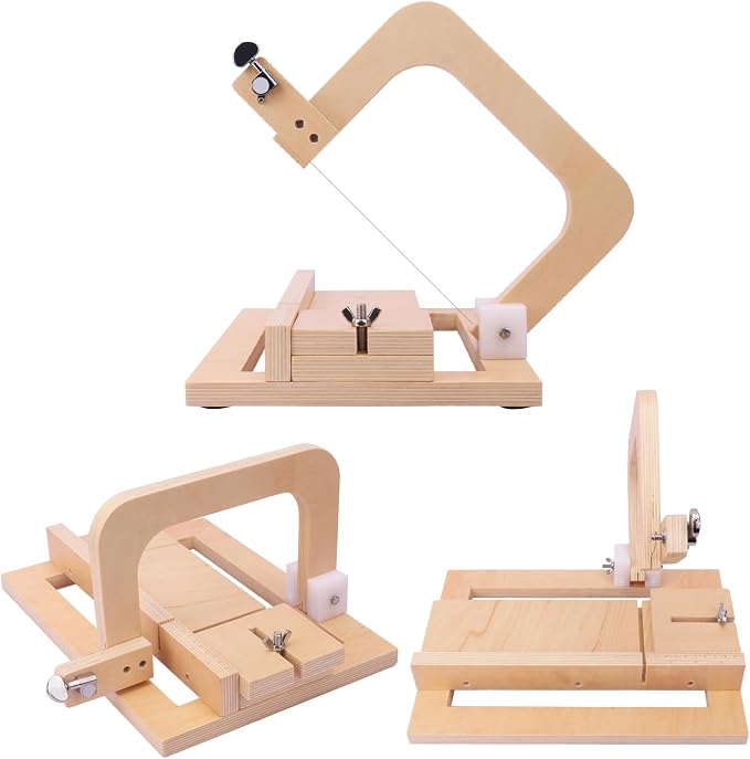 kukmakri Wooden Soap Cutter for Soap Making - 13.4 x 9.5 x 7.6 Inch Handmade Soap Making Supplies, Adjustable Wire Slicer Cutting Tool, Wood Soap Cutters for Soap Making, Cheese DIY