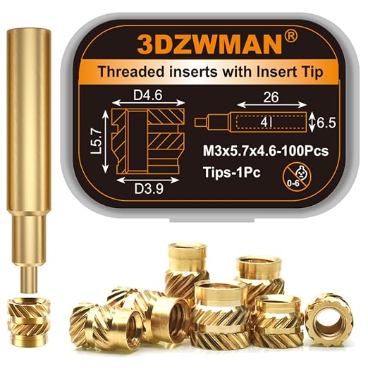M3 Press in Threaded Inserts for plastic-100Pcs M3x5.7x4.6 with Heat Set Insert Tools-Brass Metric Knurled Nuts for 3D Printing Components and Plastic Parts