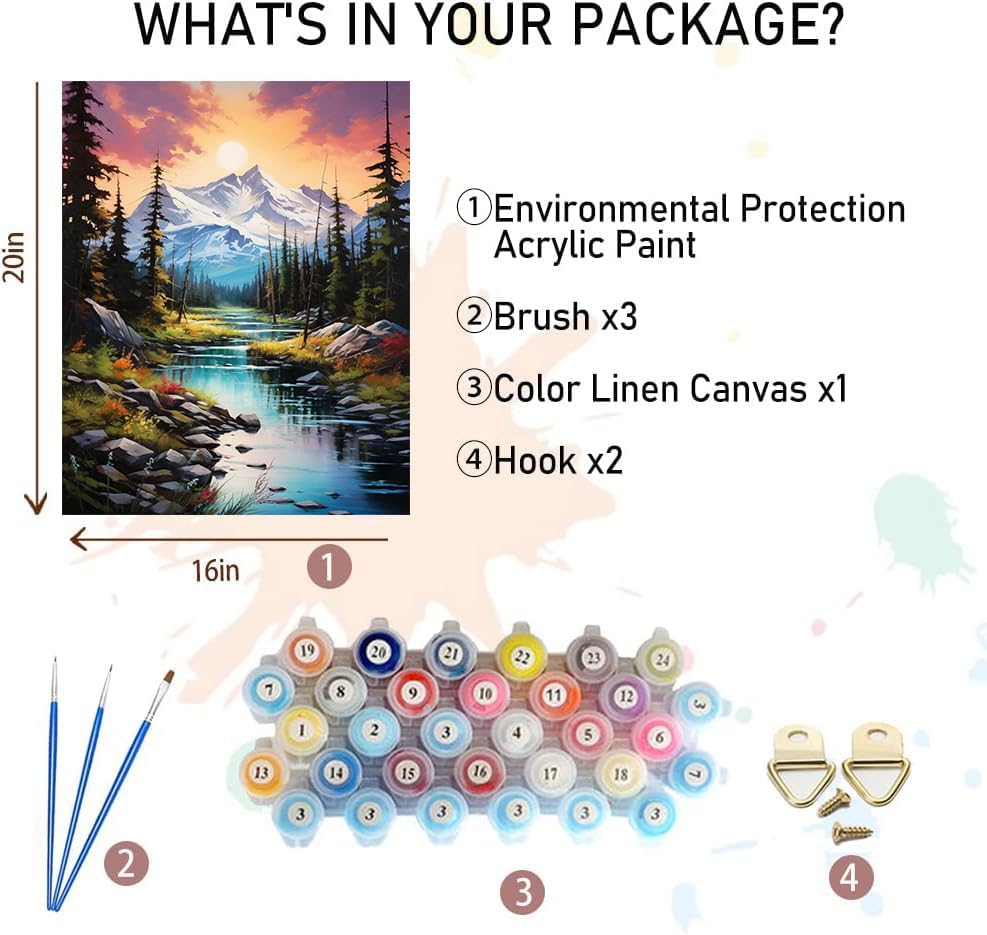 Mountain Paint by Numbers for Adults - Landscape Paint by Number on Canvas