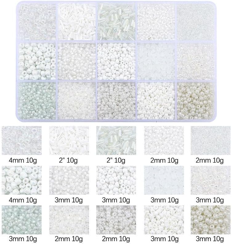 15 Grid White Glass Seed Bugle Tube Beads Kit for Jewelry Making DIY Craft