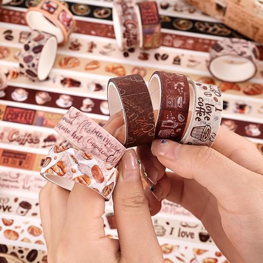 icceemee 20 Rolls Coffee Theme Washi Tape Set, Writable Decorative Tapes for Scrapbooking, Junk Journal Supplies, Bullet Journaling, Bullet Journaling, 0.6"x79" per Roll
