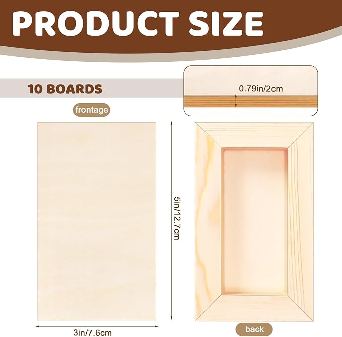 FSWCCK 10 Pack 3 x 5 inch Wood Panel Boards, Unfinished Wood Canvas Panels for Crafts, Painting Canvas, DIY Art Projects, Pouring, Arts Use with Oils, Acrylics