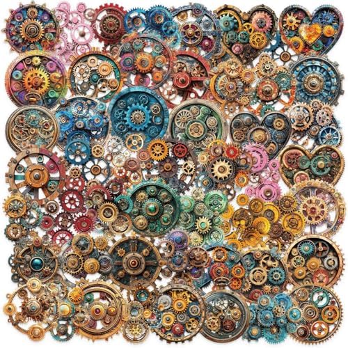 50PCS Steampunk Gear Stickers – Vintage Mechanical Clockwork Transparent Scrapbooking Stickers for Journaling, Resin Crafts, Laptop, Gift Decoration, Retro Industrial Punk Aesthetic