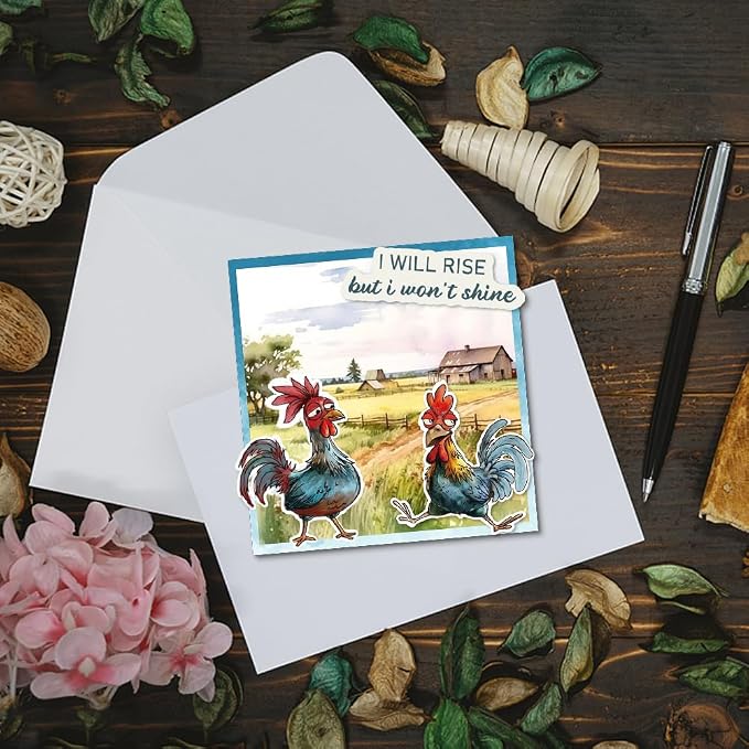 Cartoon Chicken Clear Stamp and Metal Die Set Cartoon Rooster Stamp and Die Cut for Card Making Farm Animals Stamps and Dies for DIY Scrapbooking Album Paper Craft Supplies Thanksgiving
