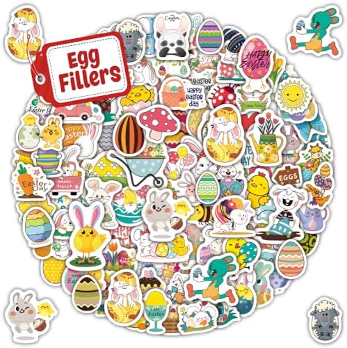 100Pcs Easter Stickers for Kids | Bunny Stickers Vinyl Waterproof Stickers Pack, Easter Gifts for Kids - Easter Egg Fillers for Kids & Easter Basket Stuffers