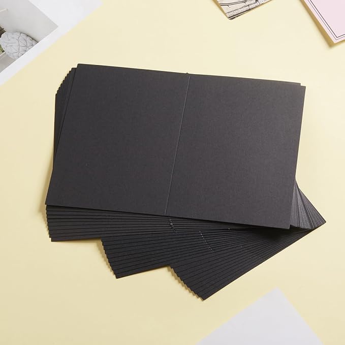 50 Pack Blank Folded Cardstock Cards, Black, 4x6