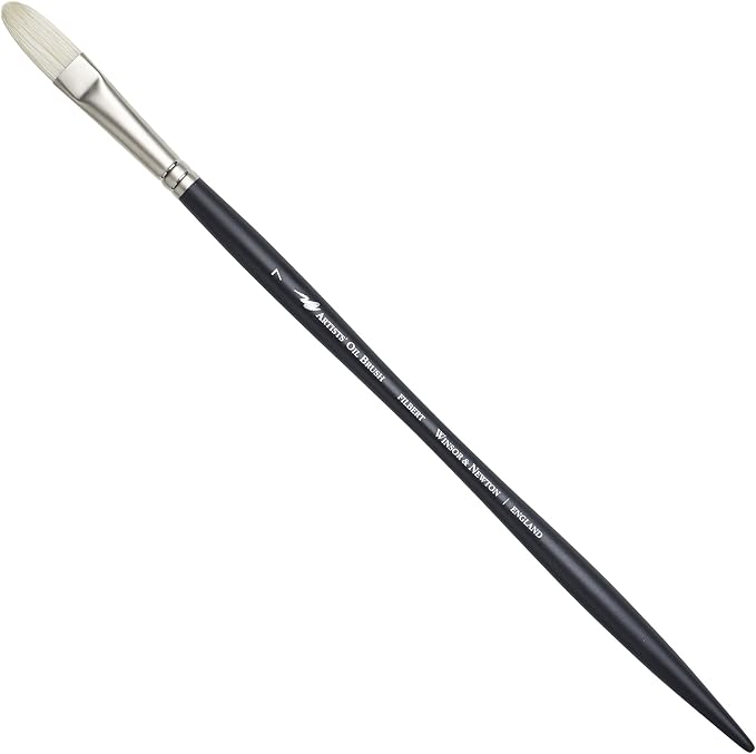 Winsor & Newton Artists' Oil Hog Paint Brush, Long Handle Size 7, Filbert | Handcrafted with interlocked Chungking bristles; Have spring, stiff, & flagged allowing large amounts of colour to be carried