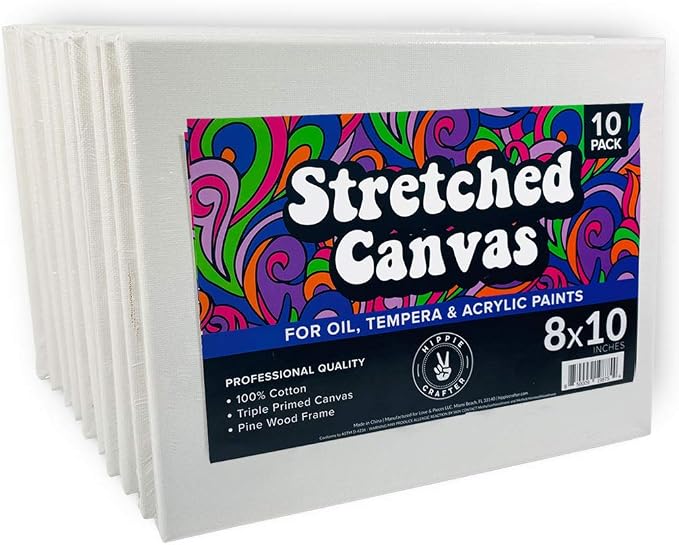 10 Pack Stretched Canvases for Painting, 8x10 Blank Rectangle Canvas Boards, Ideal for Acrylic, Oil, and Mixed Media Art, Small Art Canvases for Painting, Perfect for Supplies and Bulk Projects