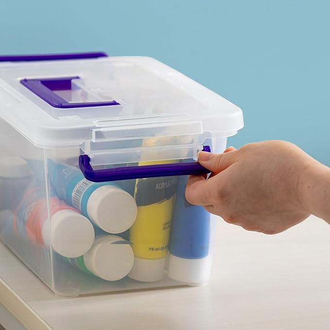IRIS USA Storage Bins with Lids |Made in USA| 5 Qt - (6-Pack) - Clear | Built-In Handle Tote / Plastic Containers for Crafts, Art, Office & Study Supplies / Interlocking Latches