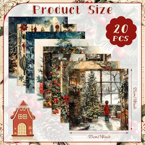 HunnmingRe 20 Pcs 10''x10'' Vintage Christmas Quilting Fabric Square Nutcracker Santa Claus Quiltted Fabric Bundle Reindeer Precuts Printed Patchwork Supplies for Winter Xmas DIY Sewing Craft