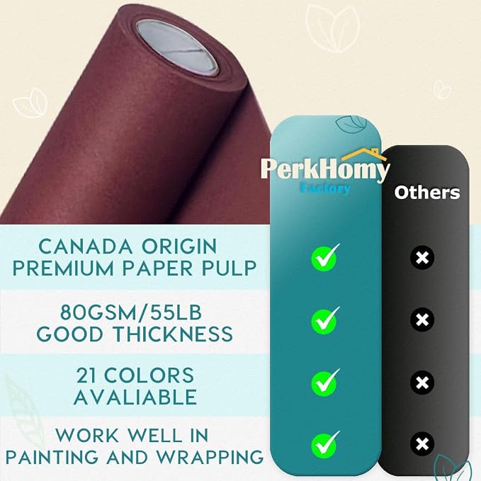 PerkHomy Wine Red Kraft Paper Roll 48" x 1,800" (150') for Gift Wrapping Bouquet Flower Art Painting Craft Writing Packaging Shipping 80GSM 55LB (Wine Red, 48" x 150')