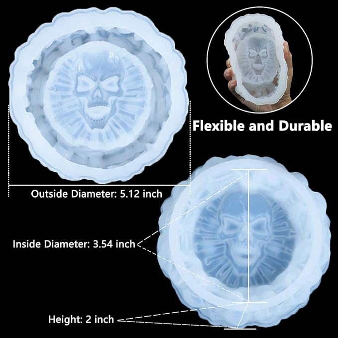 Resin Mold, Silicone Ashtray Mold Halloween Skull DIY Craft Gift Epoxy Resin Casting Molds Keletons Jewelry Storage Mould for Party, Home Decoration