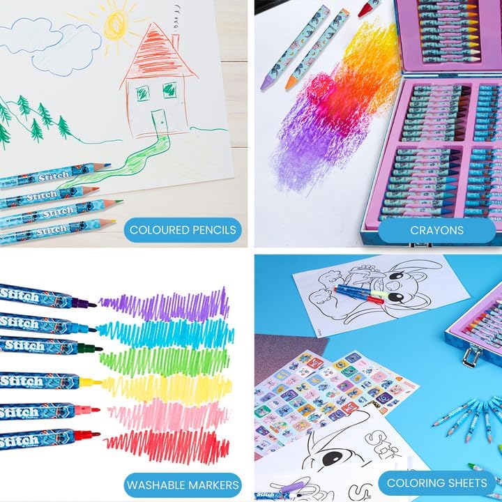 Marvel Colored Pencils Art Supplies Kids Drawing Kit School Supplies Girls Drawing Pencils Art Kit Travel Case with Crayons Arts and Crafts for Kids 4-12 (Multi Stitch Set)