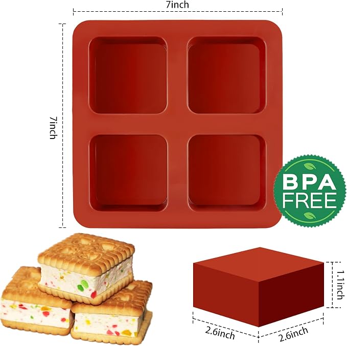 JOERSH Square Cake Silicone Molds, 3 Pack, 2.6" x 2.6" x 1.1"