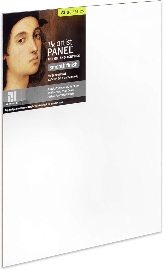 Ampersand Artist Panel Primed Smooth Surface for Painting and Mixed-Media, 1/8 Inch Depth, 12X16 Inch (APS1216)
