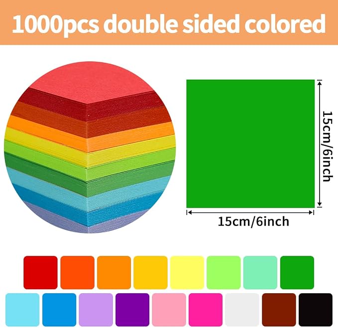 Praisebank Green Origami Paper, 1000pcs 6x6 inch, Double Sided Color, Origami Kit with Guide instruction for Crafts