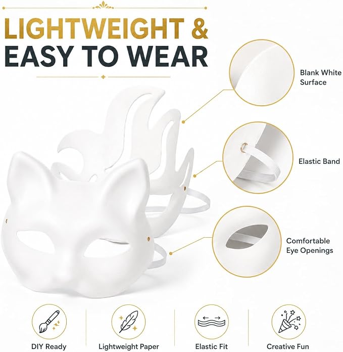 42 Pcs Blank Paper Mache Masks DIY Masquerade Masks Paintable Craft Masks | For Party, Art Projects & School Activities, Theater, Halloween, Cosplay, Couples, Mardi Gras, Half-Face Masks White 7 Styles