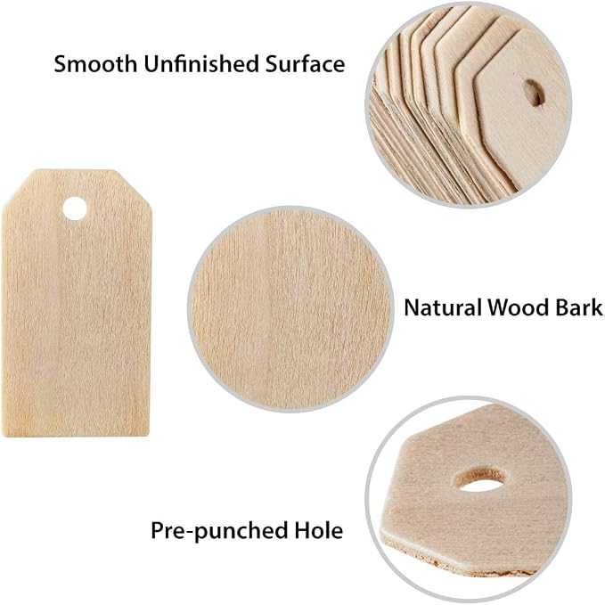 Super Z Outlet 50 Pack Unfinished Natural Wood Rectangle Blank Pieces Wooden Tags Slices for Arts & Crafts, Painting DIY Decorations, Embellish, Burning & Staining (2 1/4" x 1 1/4" Tag)