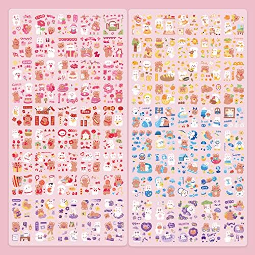Cute Cartoon Bunny Bear Stickers, EAMOTOL 100 Sheets Kawaii Animals Transparent PET Scrapbooking Clipping Supplies Decals for Journaling Planners Collage Junk Journal Bullet Album Calendar Phone Case