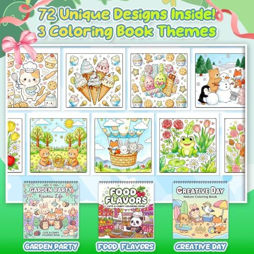 3Pack Adult Coloring Books with Markers, Spiral Bound Stress Relief Art Kit