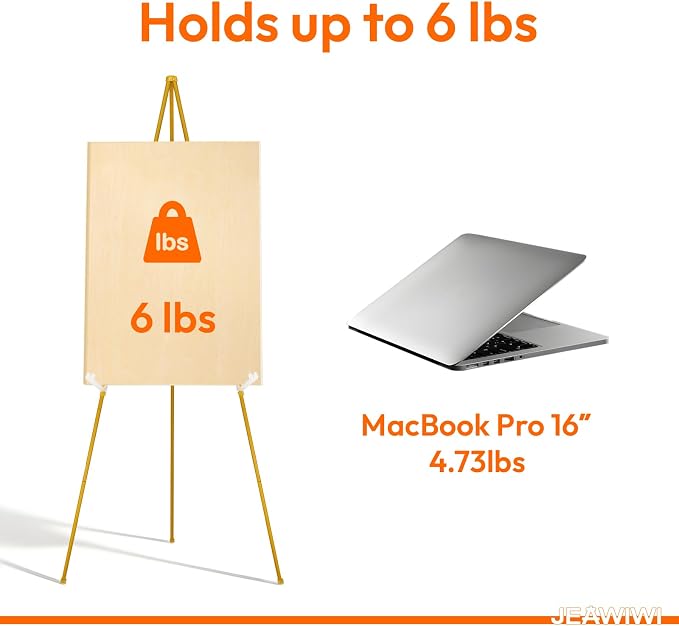 JEAWIWI 1 Pcs Lightweight Easel Stand, 66 Inch, Gold, with Portable Bags | Adjustable Metal Easel for Wedding Sign, Display Show, Arts, Poster, Party, Home, Office, School, Gallery, Birthday