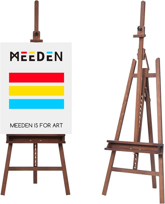 MEEDEN Large Easel Stand for Painting: Beech Wood Painting Easel for Adults | Solid Beech Wood Artist Easel - Studio Easel for Adults with Brush Holder, Holds Canvas up to 48" - Walnut